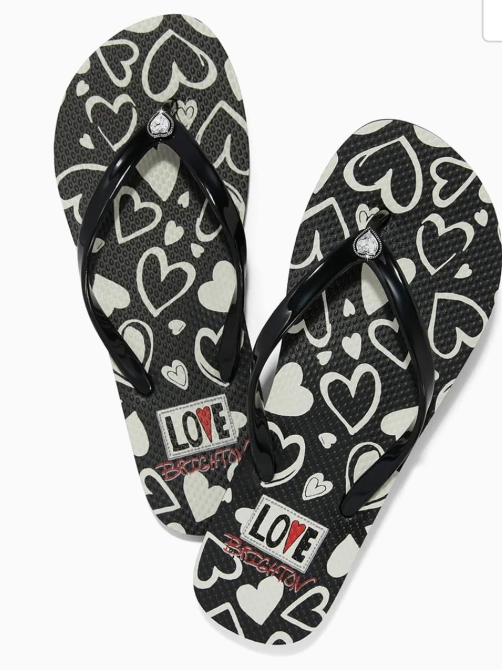 Brighton Black Heartz Flip Flops Size 7 Like New